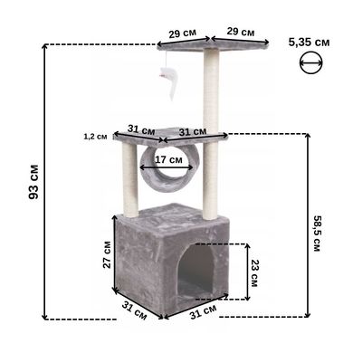 Кігтеточка-будиночок 93 см Bonro B-94 для кішок сіра (42400591)