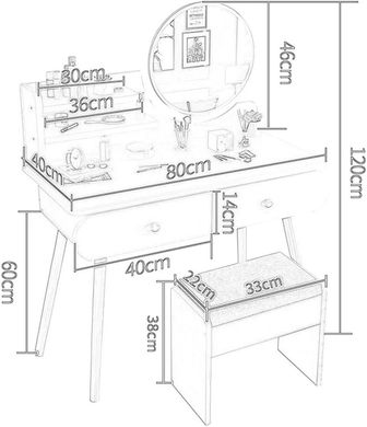 Туалетный столик с круглым зеркалом Bonro B063 (42400133)