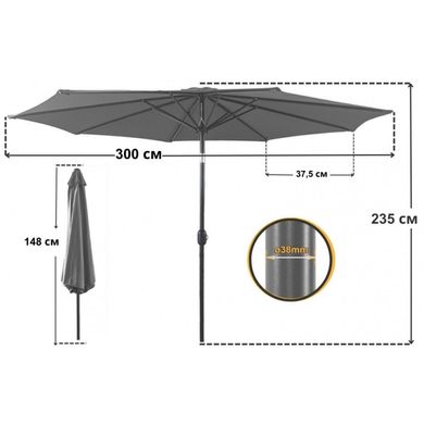 Парасоля садова регульована з нахилом сіра Bonro B-016 3м 8 спиць (42400505)