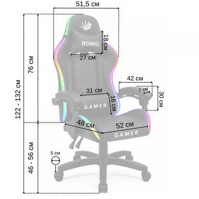 Компьютерное кресло Bonro Gamer с LED подсветкой черного цвета (B-149) (42401219)