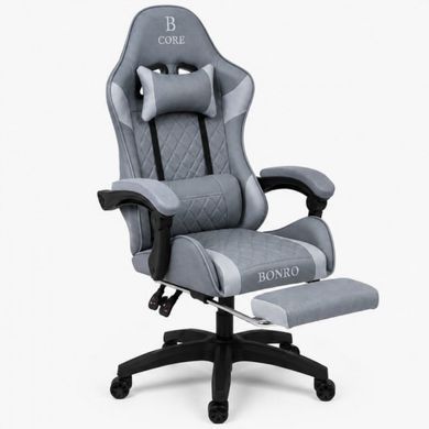 Компьютерное кресло из ткани Bonro Core B-702 с подставкой для ног серое (42401238)