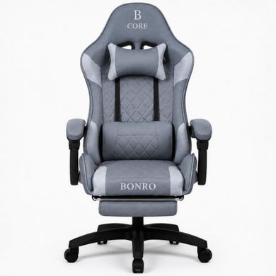 Компьютерное кресло из ткани Bonro Core B-702 с подставкой для ног серое (42401238)