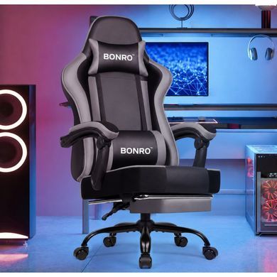 Кресло офисное с подставкой для ног Bonro B-059 серое (42412134)
